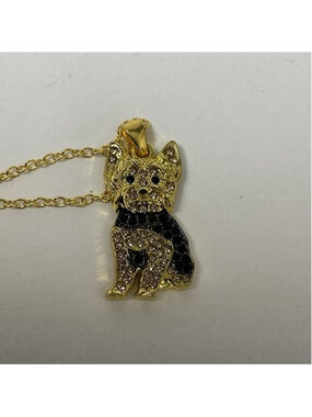 NWT Long Gold Tone Necklace With Yorkie Charm Pet Puppy Jewelry Gift 19"